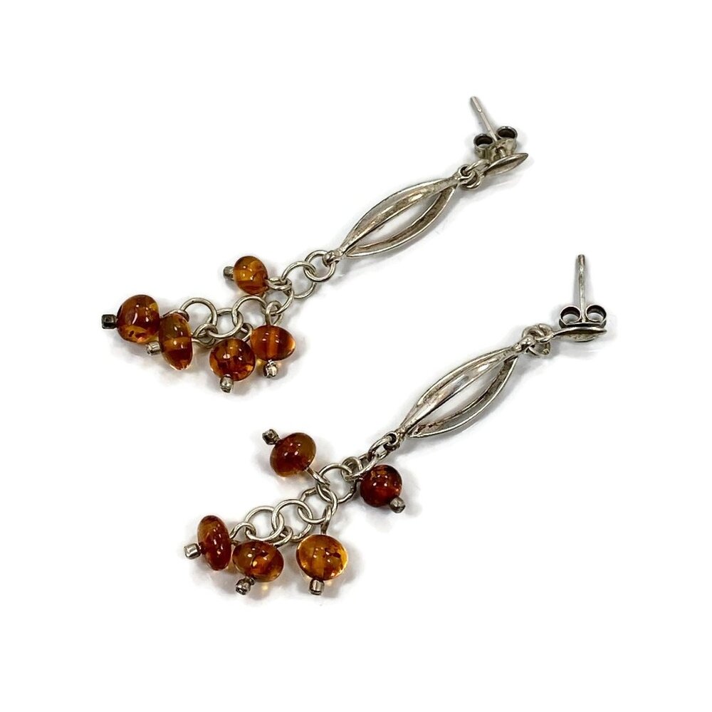 Vintage Honey Amber Sterling Silver Dangle Earrings: Boho Contemporary - Picture 4 of 4